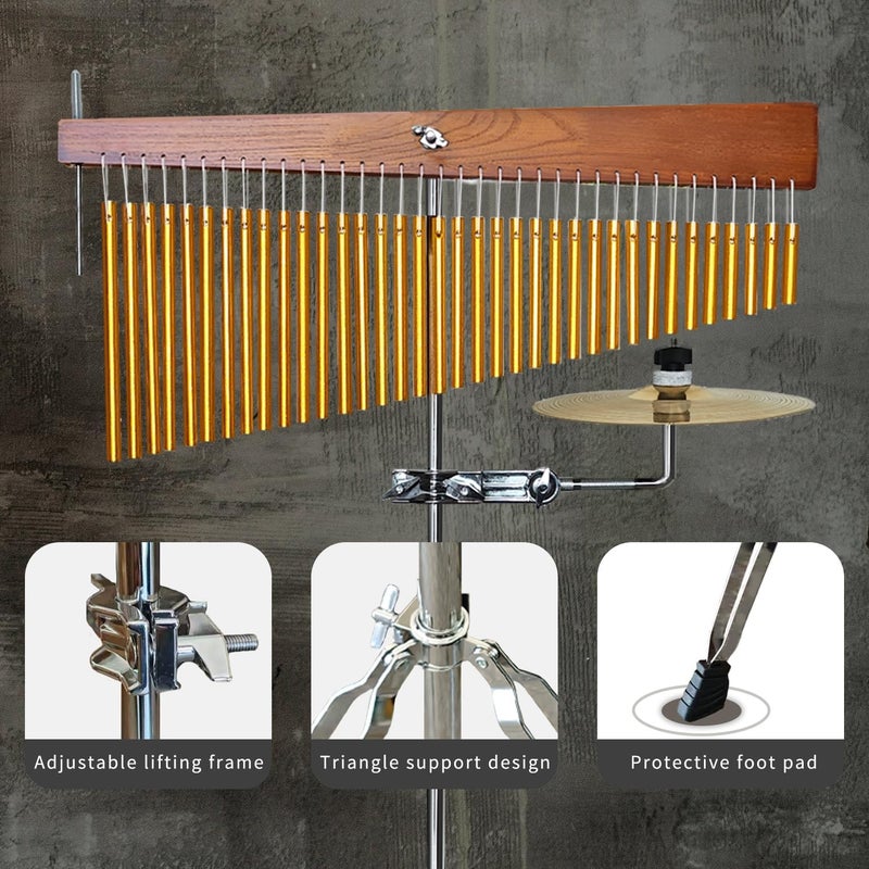 ENNBOM Adjustable Height Wind Chime Single-row Percussion Chime wtih Collapsible Tripod Stand Bar Chime for Class Yoga (36 Note Chime with Cymbals) - Image 3